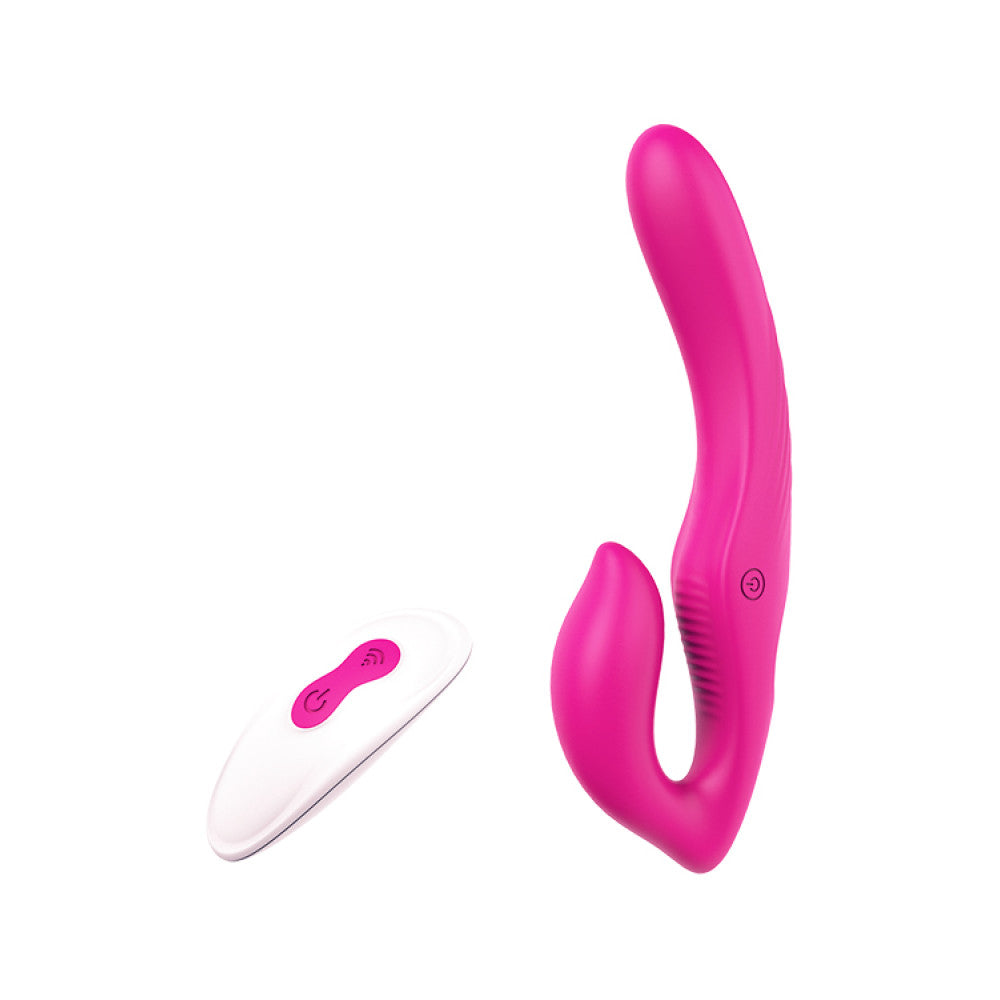 Strapless strap-on with rechargeable vibrating dildo and wireless remote