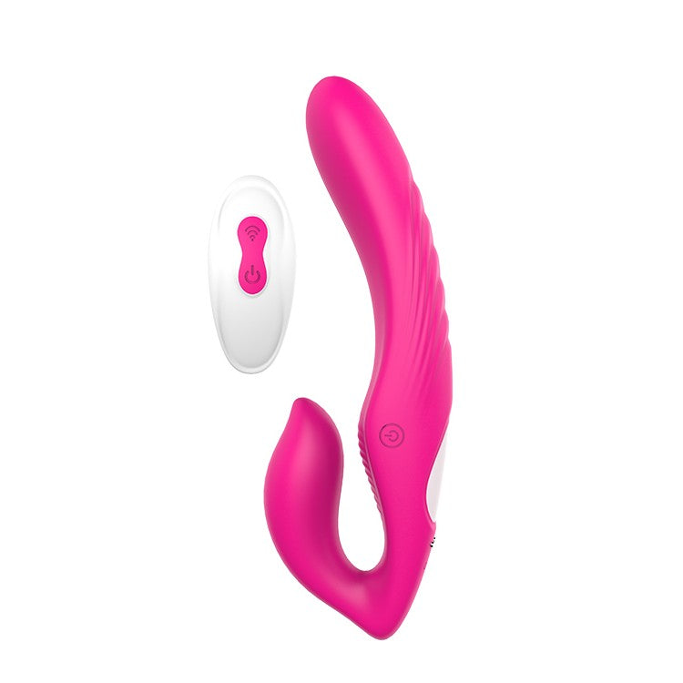 Strapless strap-on with rechargeable vibrating dildo and wireless remote