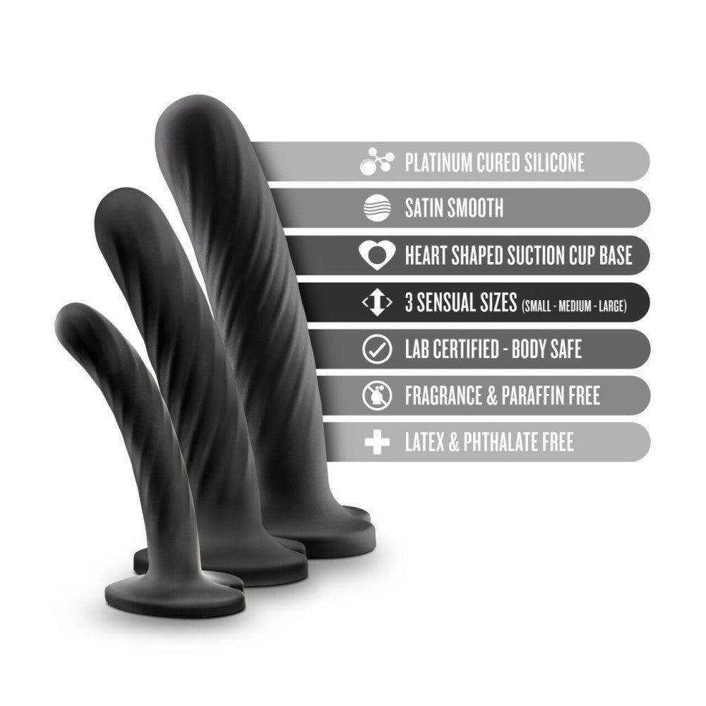 Temptasia Twist Silicone Vacuum Base Heart Dildos Set of 3 pcs.