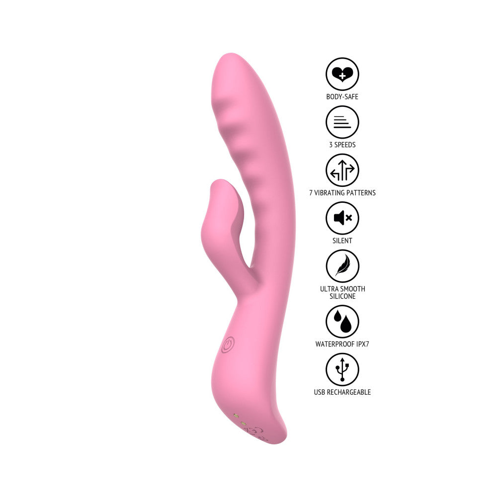 The Belle Pink Rechargeable Silicone Rabbit Vibrator with Thrusting Motions