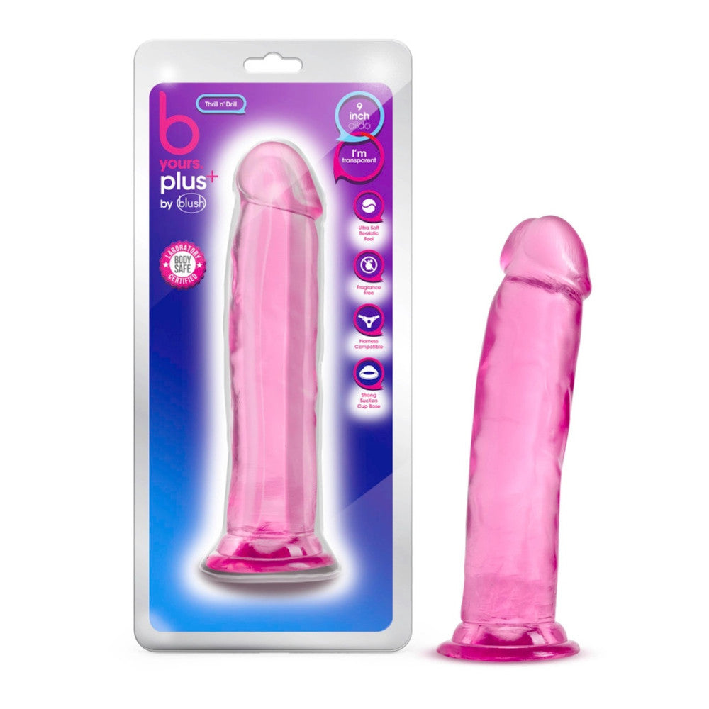 Thrill n' Drill 9" Large Realistic Jelly Dildo in Pink