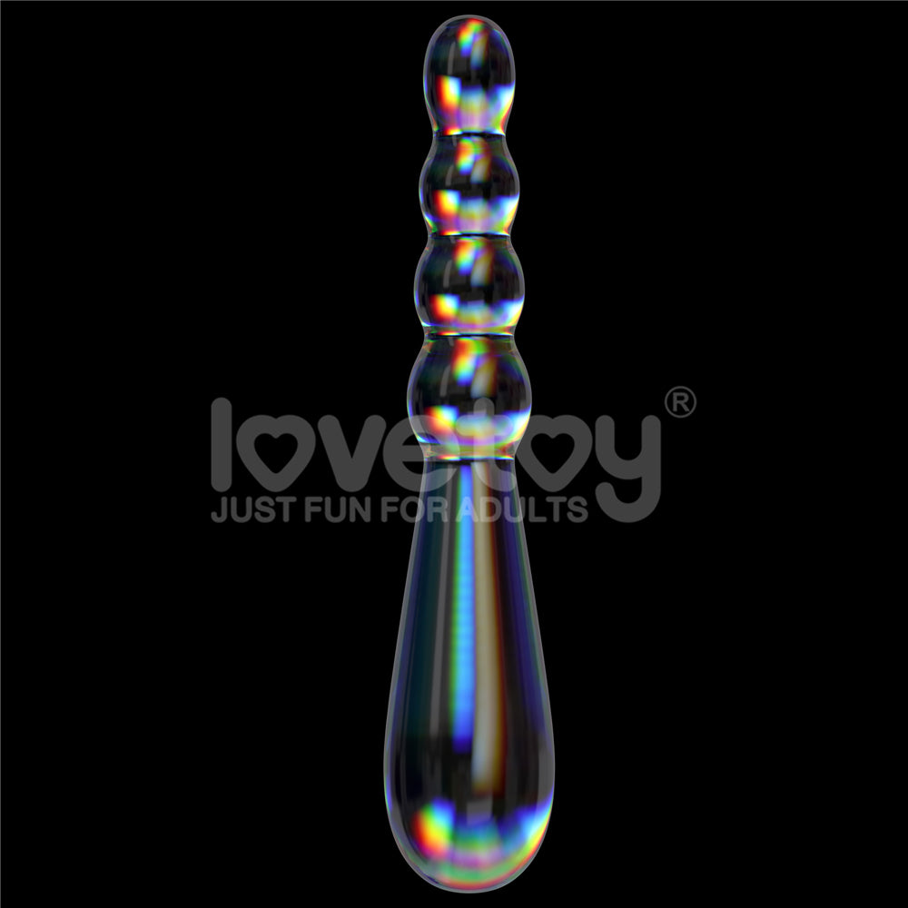 Twilight Gleam Rising Ripples Embossed Glass Dildo