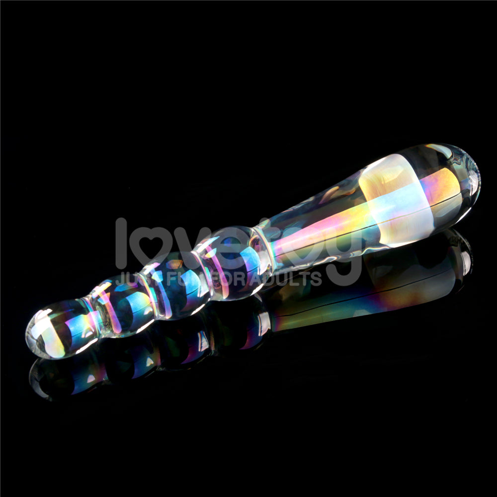 Twilight Gleam Rising Ripples Embossed Glass Dildo