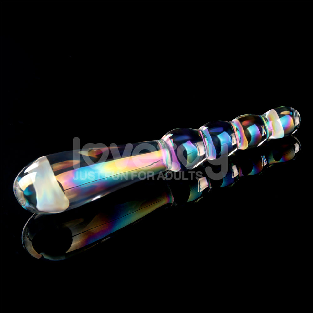 Twilight Gleam Rising Ripples Embossed Glass Dildo