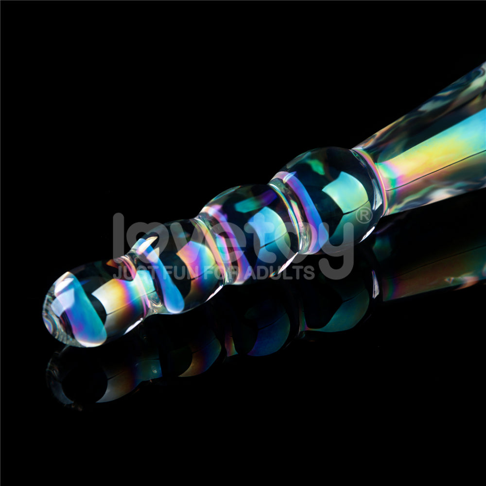 Twilight Gleam Rising Ripples Embossed Glass Dildo