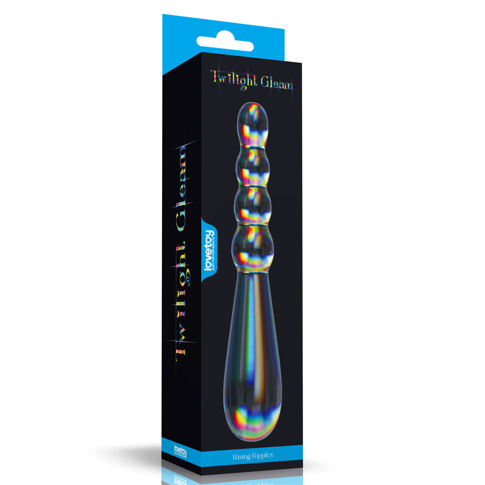 Twilight Gleam Rising Ripples Embossed Glass Dildo