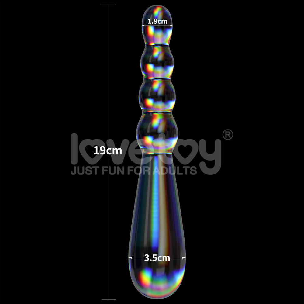 Twilight Gleam Rising Ripples Embossed Glass Dildo