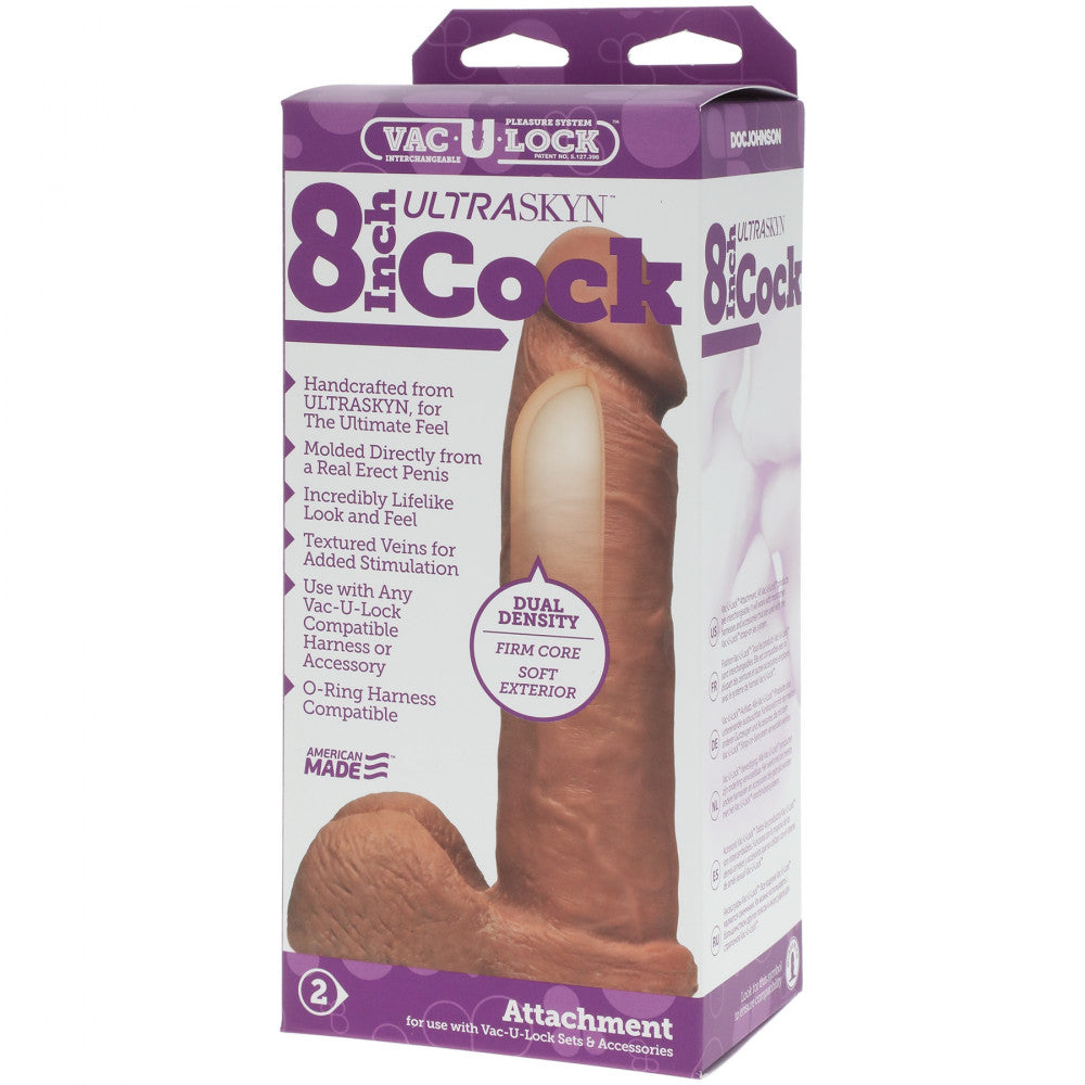 Ultraskyn Dual Layer Realistic Vac-U-Lock Dildo 8" Caramel