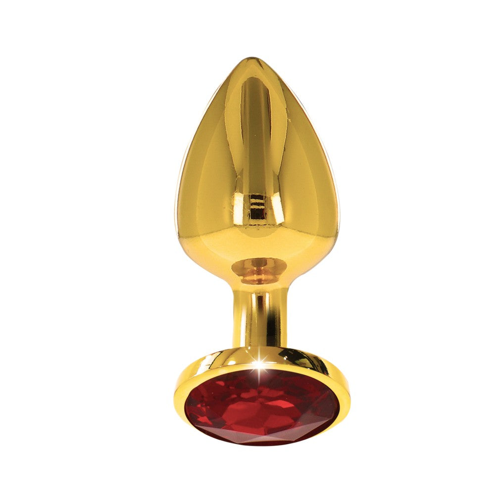 Ver. size Metal anal dilator in gold with red crystal Taboom L