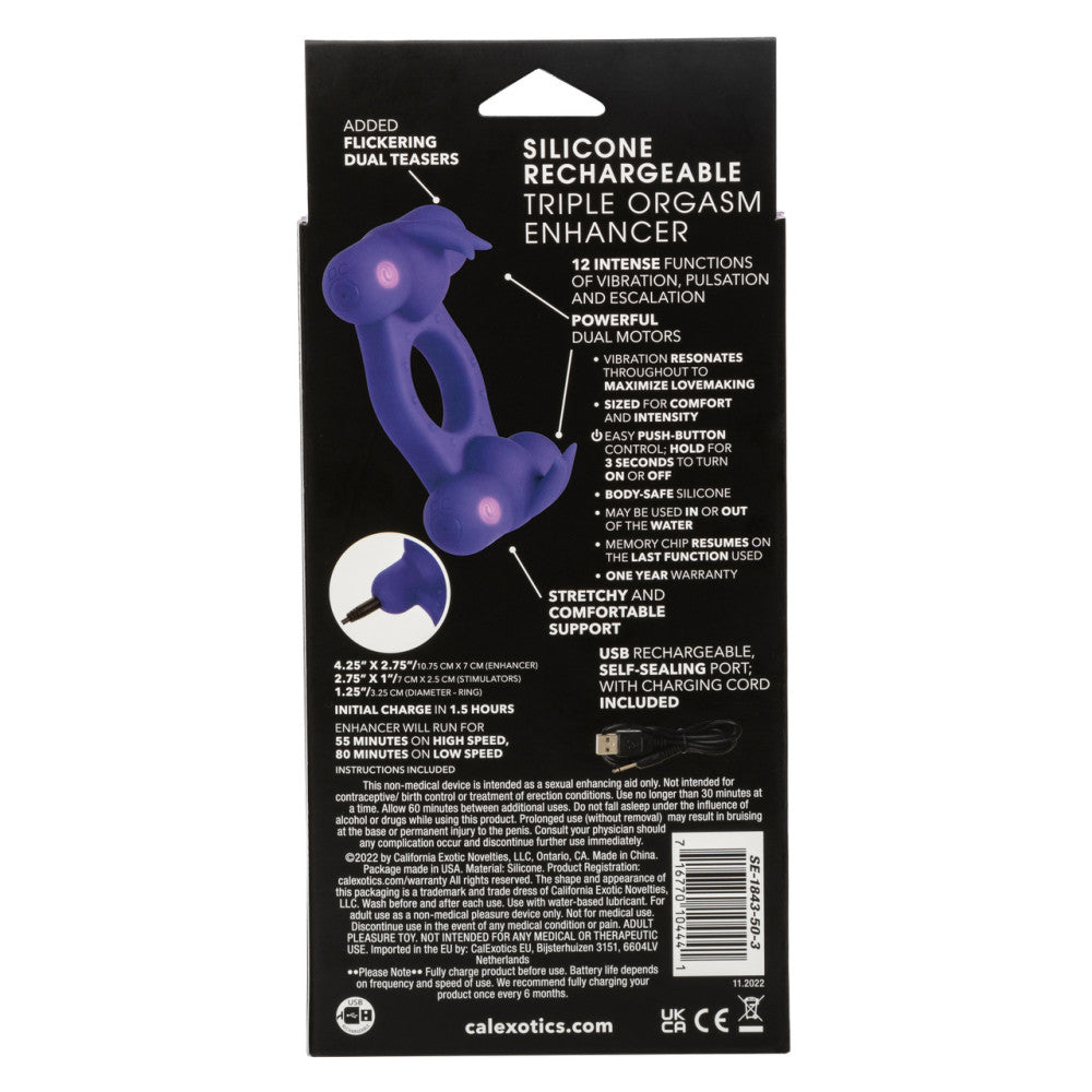 Vibrating Cock Ring with Two Stimulators Triple Orgasm Enhancer