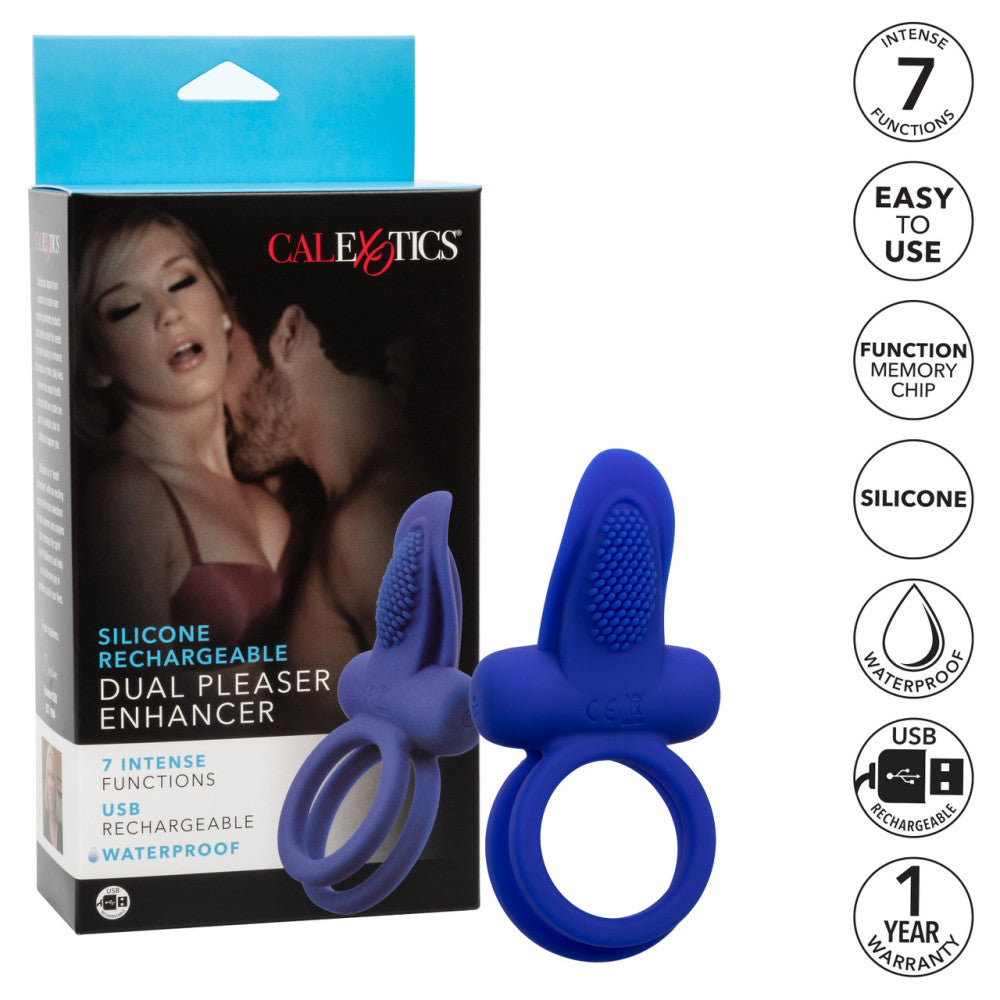 Vibrating Double Cock Ring with Clitoris Stimulator Blue