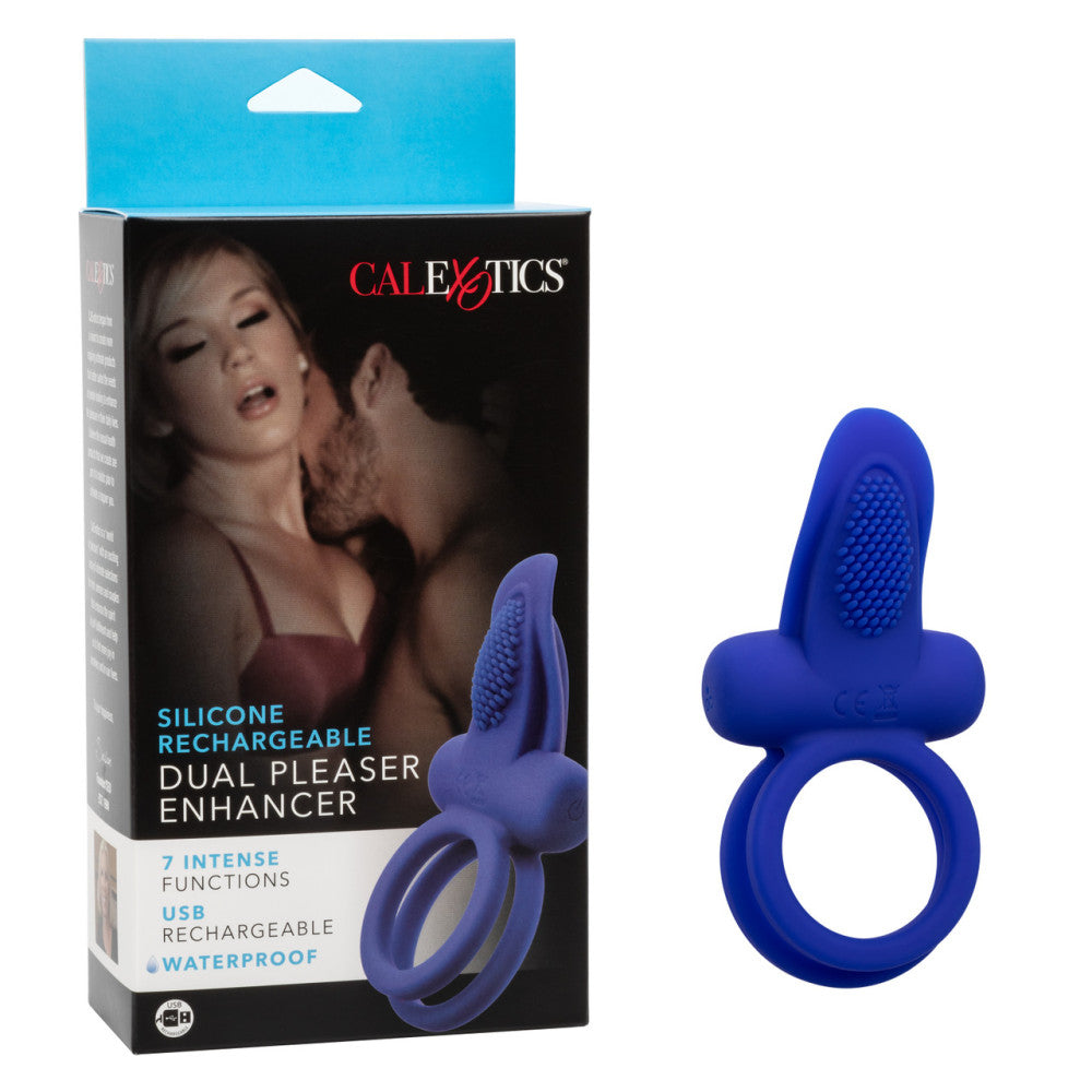 Vibrating Double Cock Ring with Clitoris Stimulator Blue
