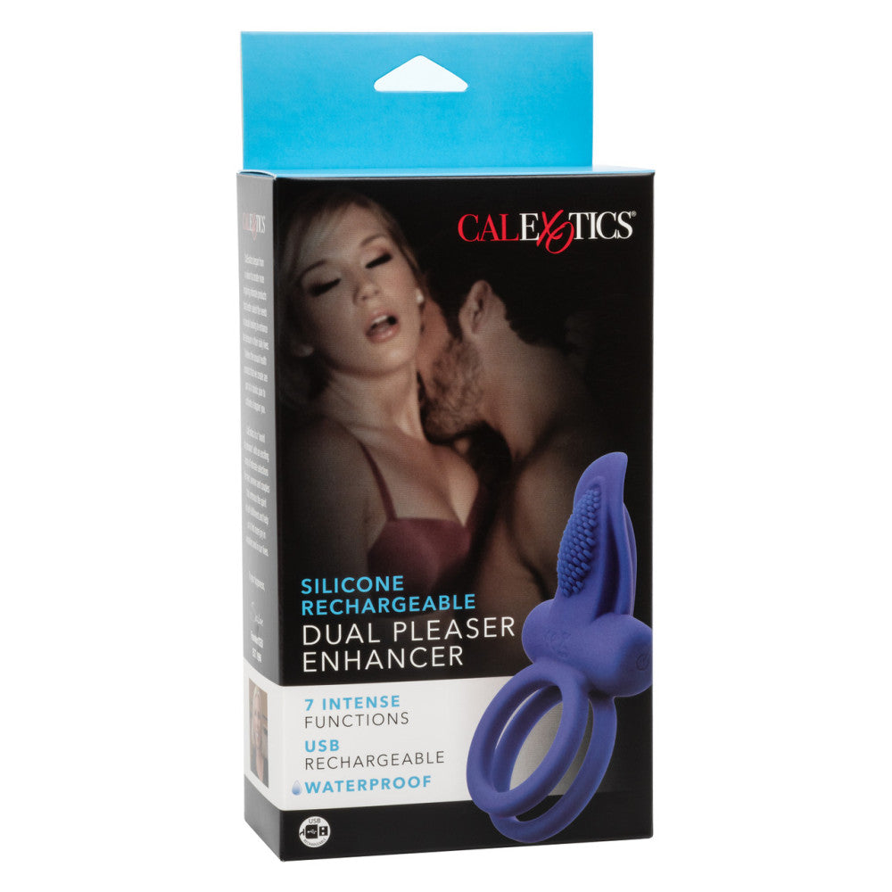 Vibrating Double Cock Ring with Clitoris Stimulator Blue