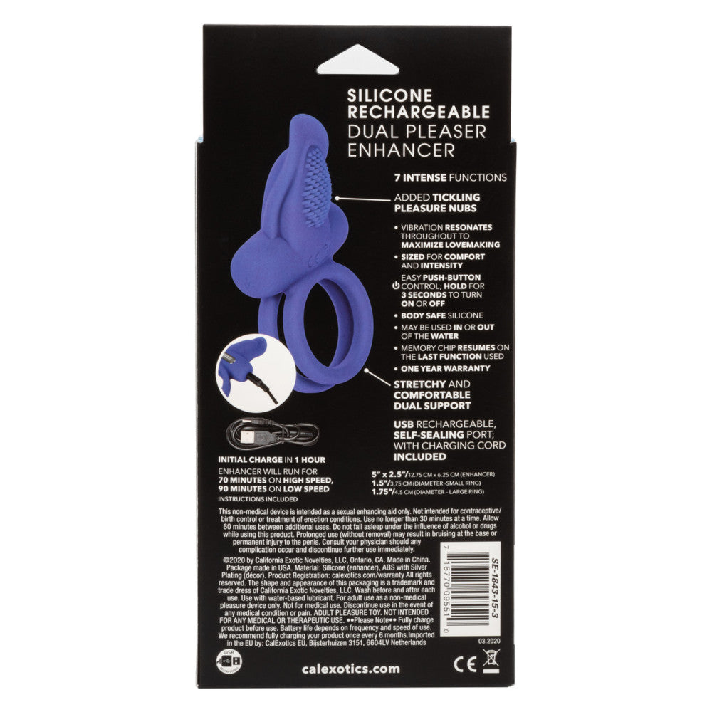Vibrating Double Cock Ring with Clitoris Stimulator Blue