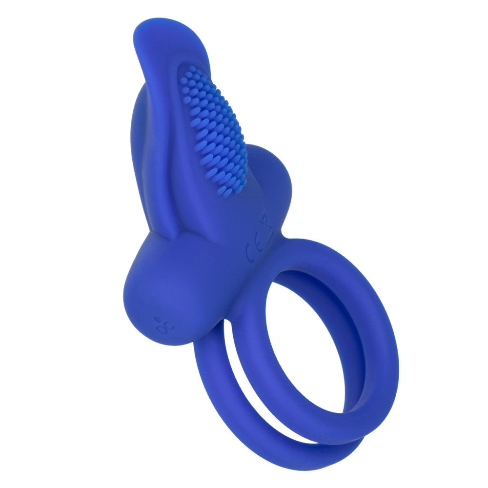 Vibrating Double Cock Ring with Clitoris Stimulator Blue
