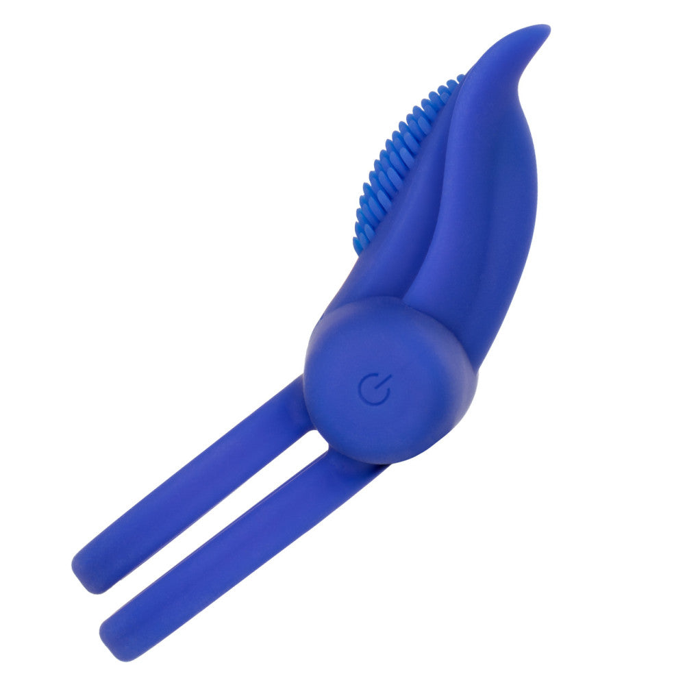 Vibrating Double Cock Ring with Clitoris Stimulator Blue