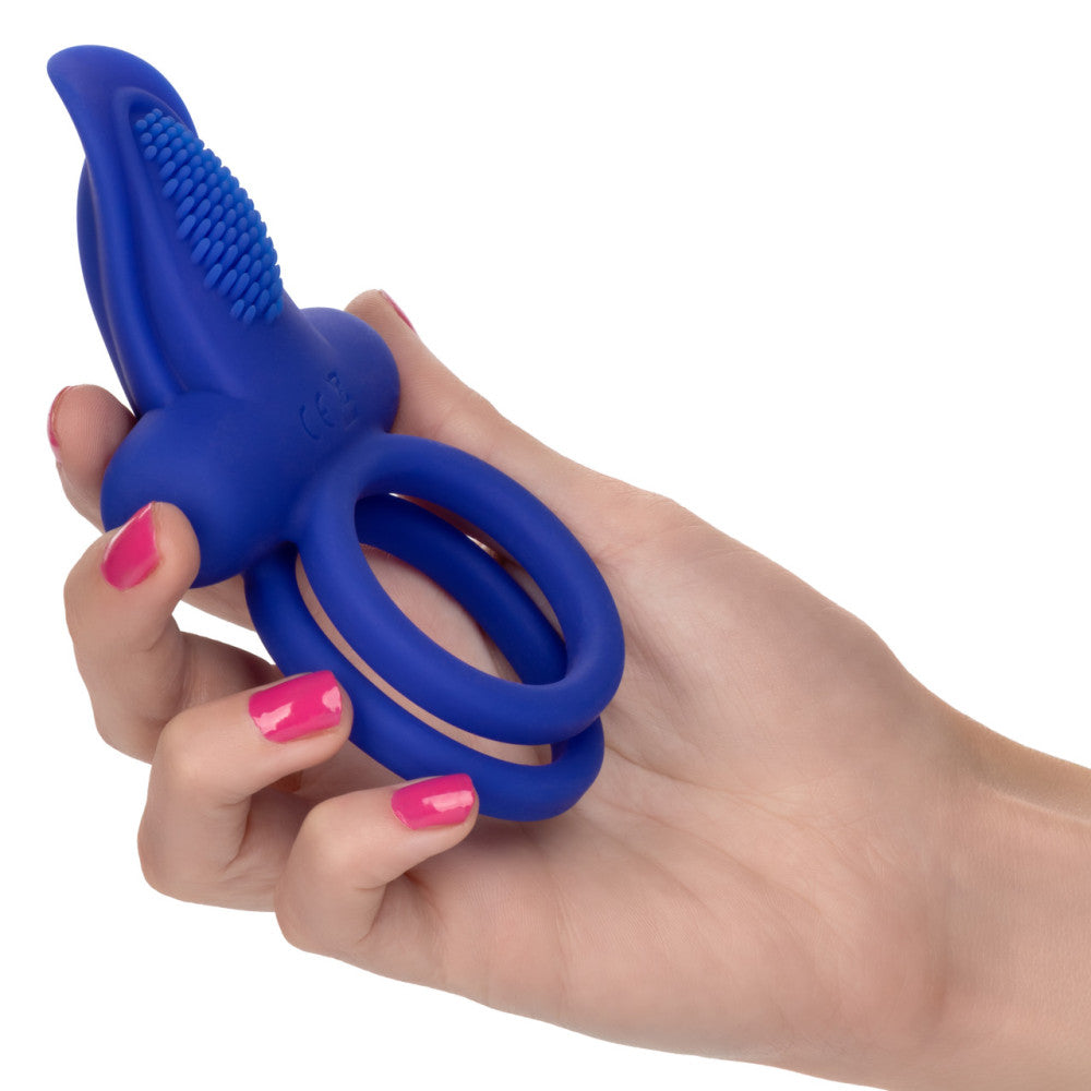 Vibrating Double Cock Ring with Clitoris Stimulator Blue