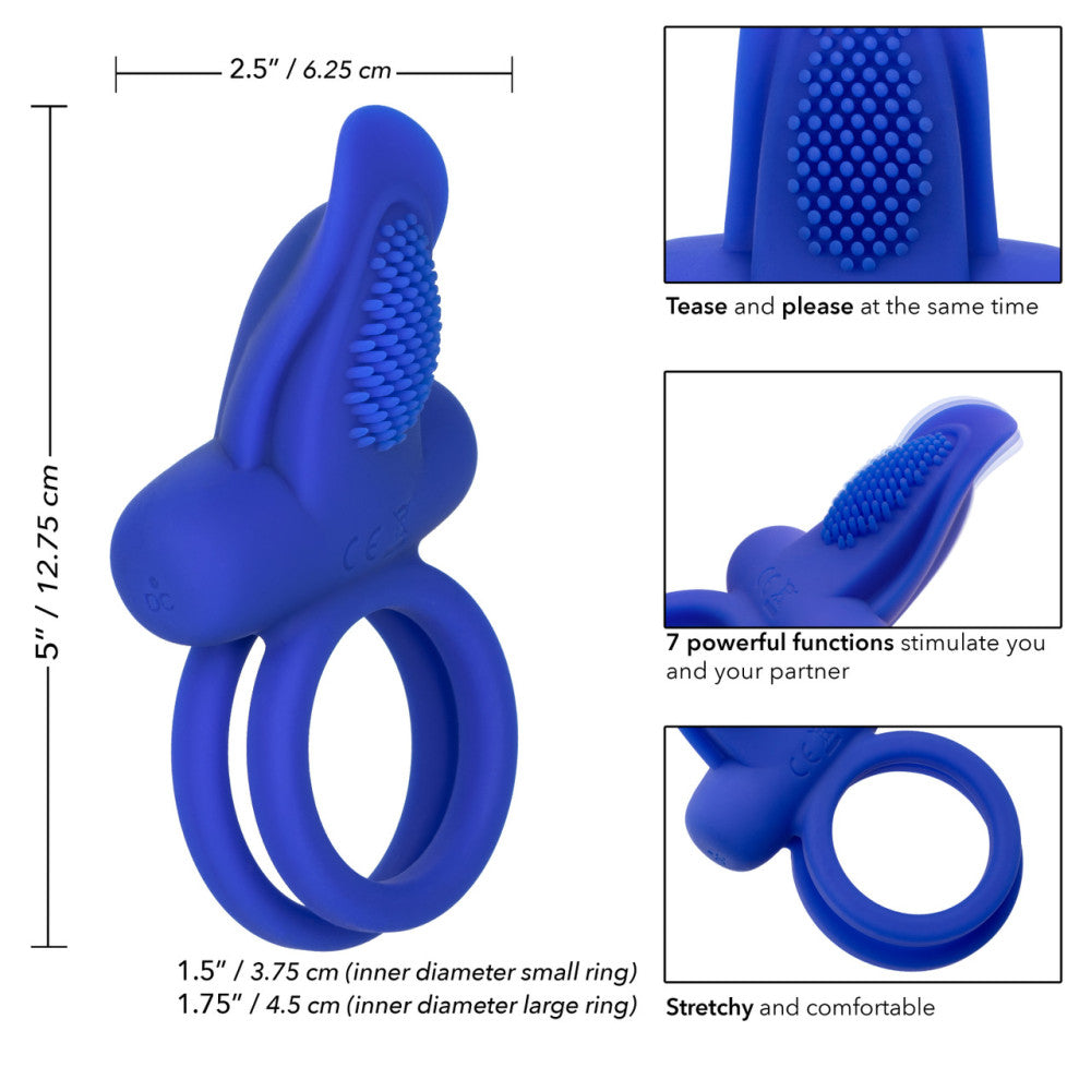 Vibrating Double Cock Ring with Clitoris Stimulator Blue