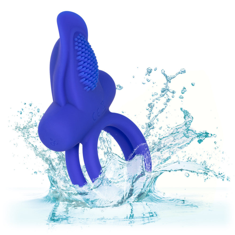 Vibrating Double Cock Ring with Clitoris Stimulator Blue