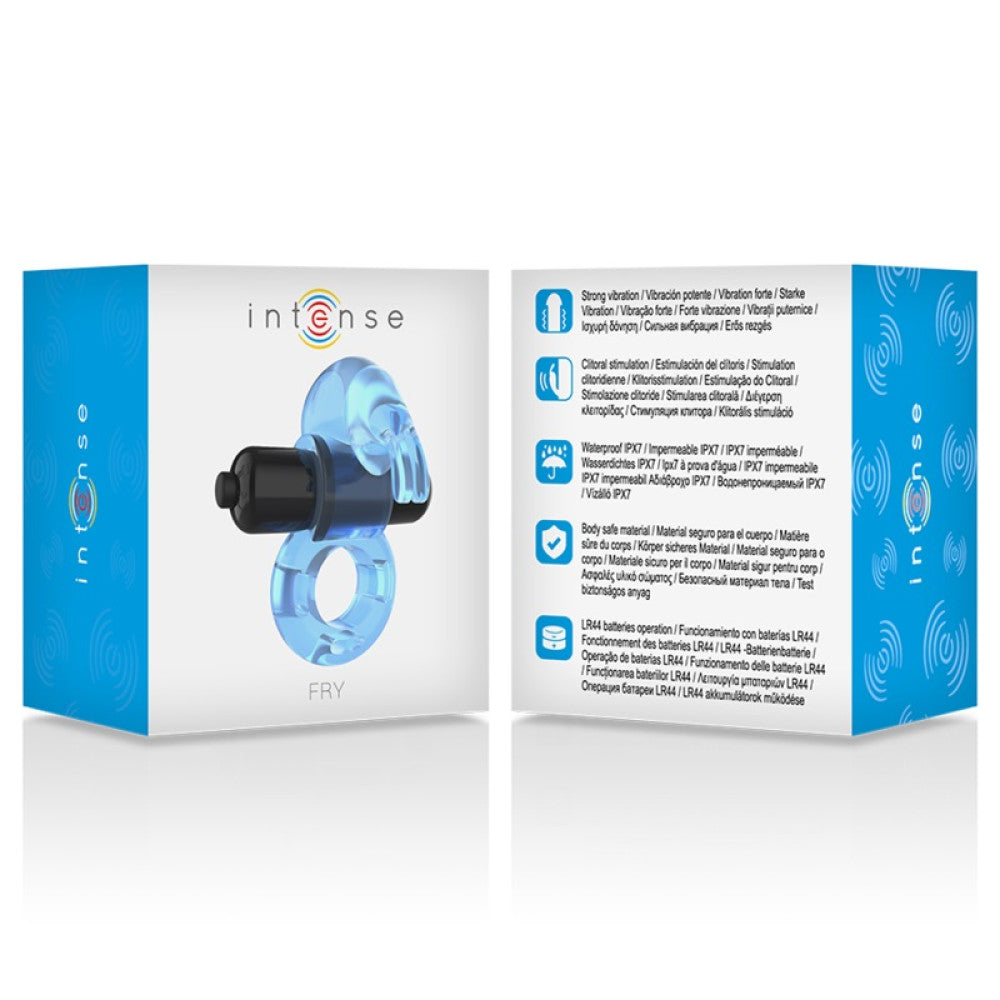 Vibrating cock ring with clitoris stimulator Fry blue