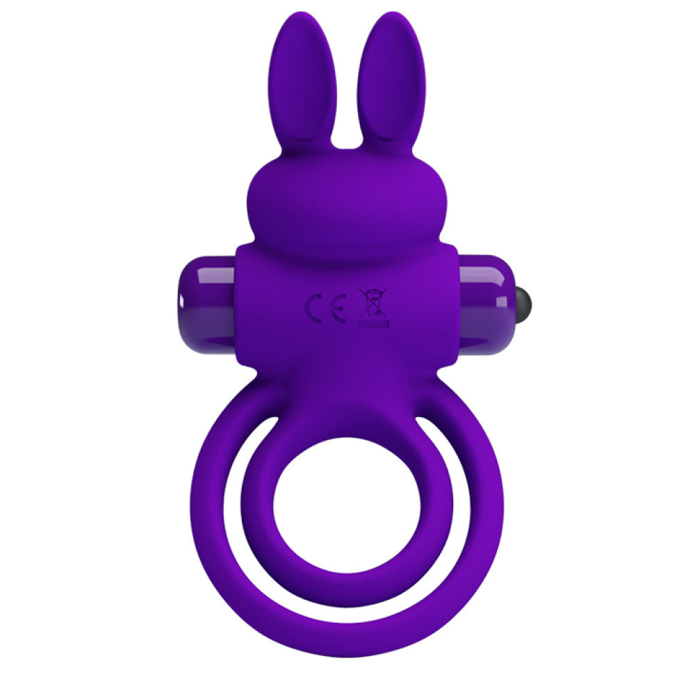 Vibrating double penis ring with clitoris stimulator made of silicone Ring III purple