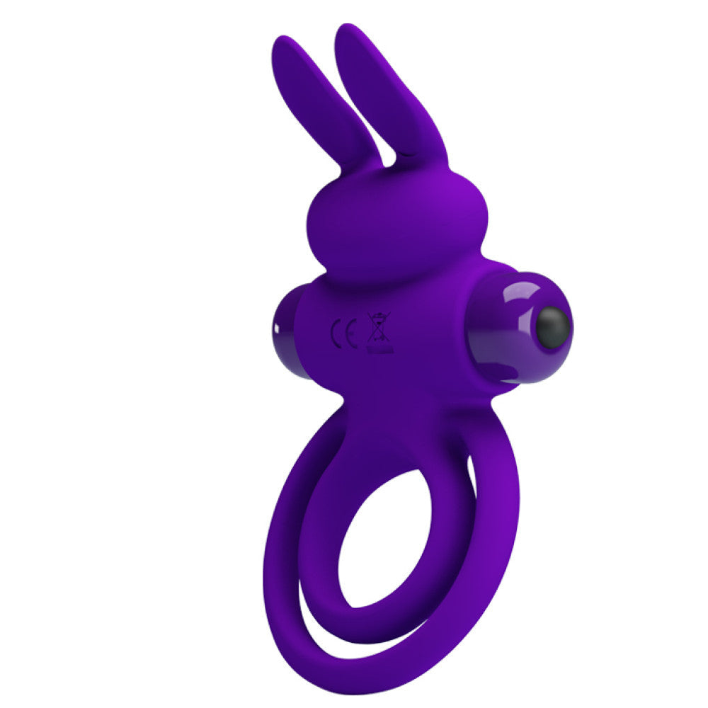 Vibrating double penis ring with clitoris stimulator made of silicone Ring III purple