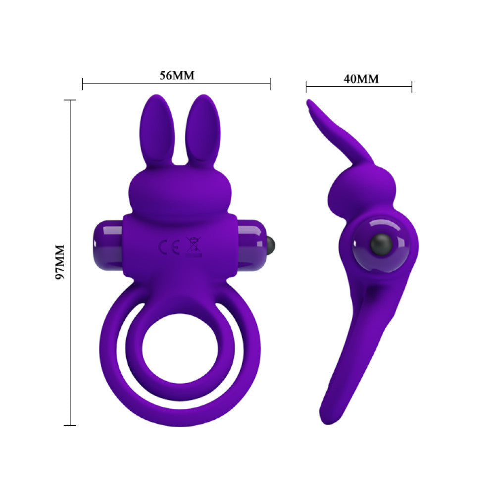 Vibrating double penis ring with clitoris stimulator made of silicone Ring III purple