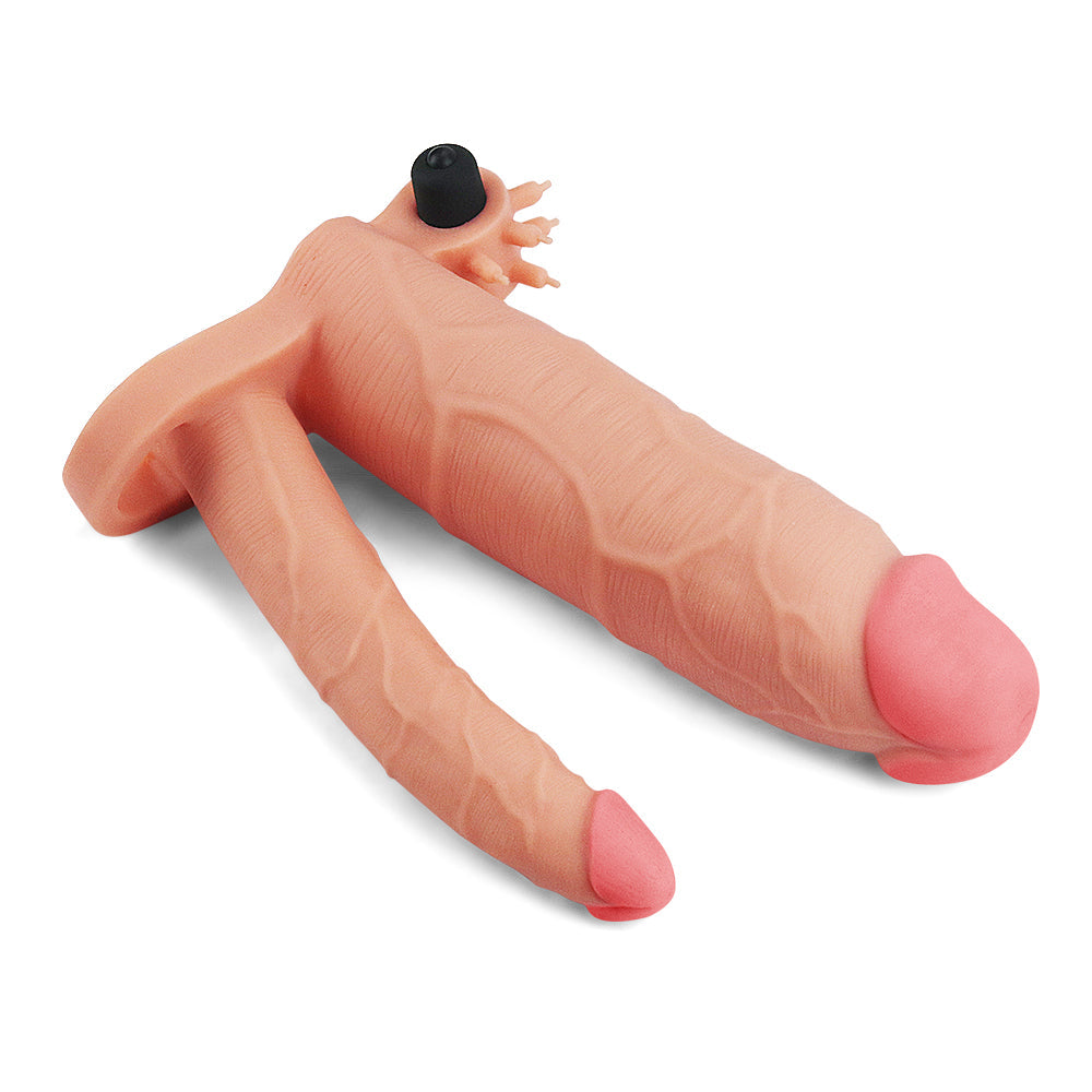 Vibrating penis extender with ring and dildo Pleasure X-tender