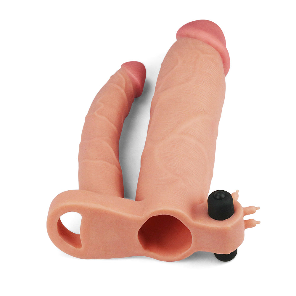 Vibrating penis extender with ring and dildo Pleasure X-tender