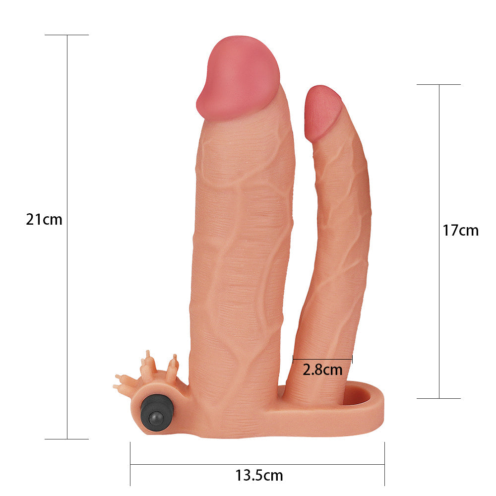 Vibrating penis extender with ring and dildo Pleasure X-tender