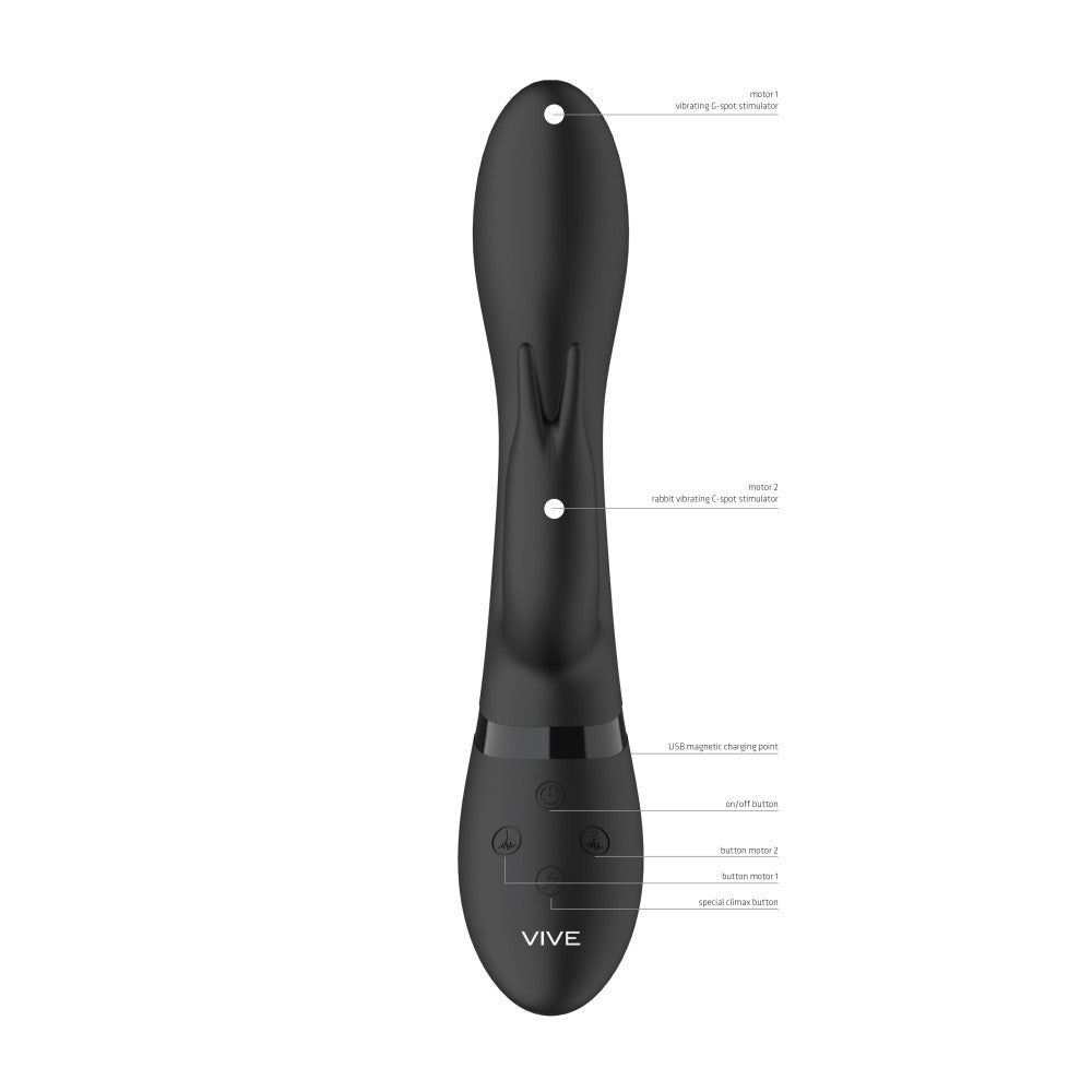 Vive Zosia Luxury Rechargeable Rabbit Vibrator Black