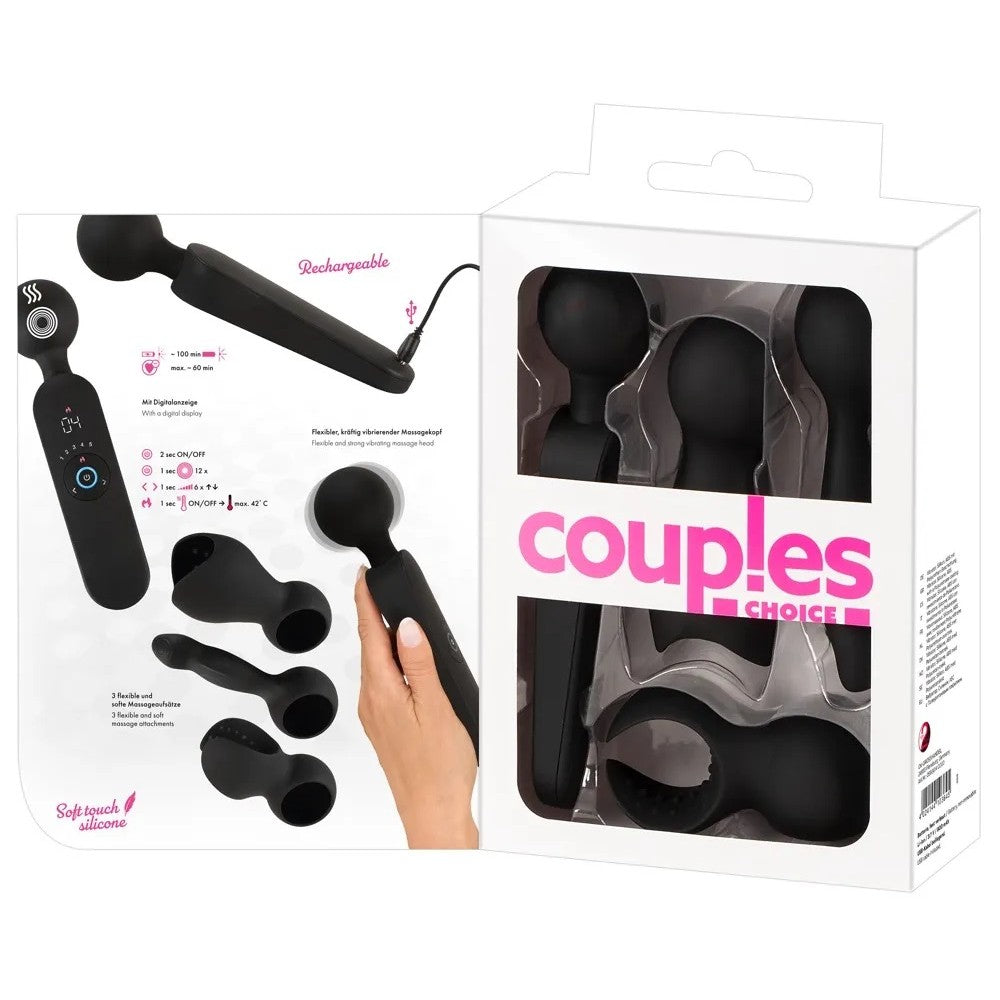 Wand massager with 3 attachments and heating Couples Choice