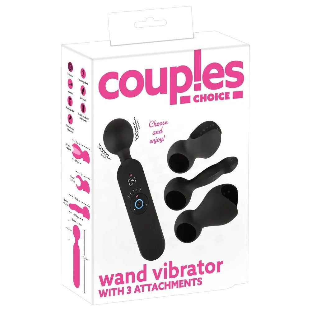 Wand massager with 3 attachments and heating Couples Choice