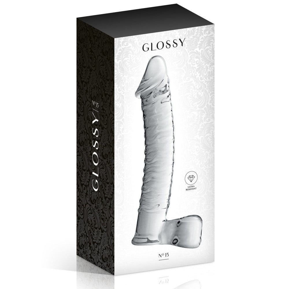 Glass Dildo with Testicles Glossy 15
