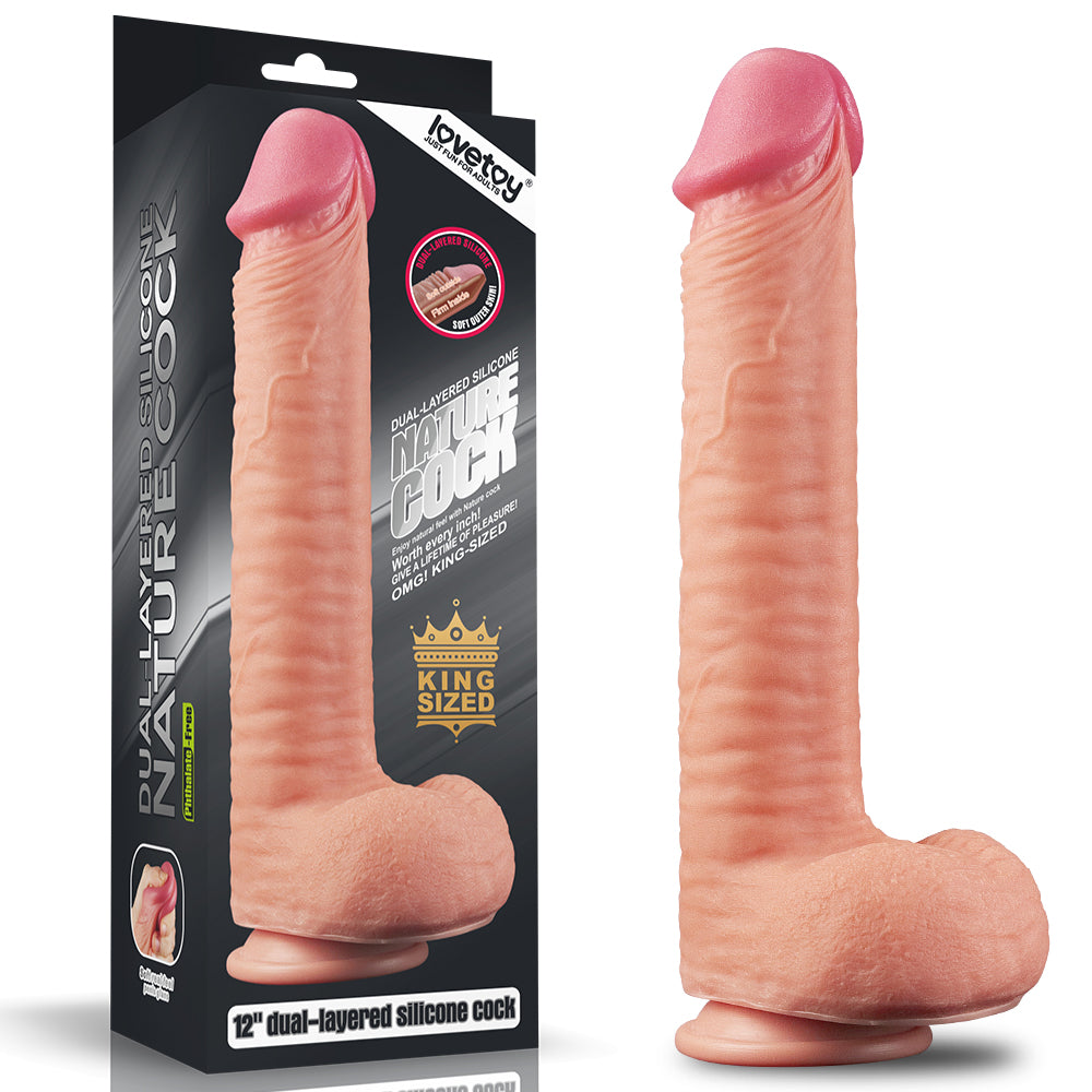 Nature Cock 12" Large Dual Layer Realistic Silicone Dildo